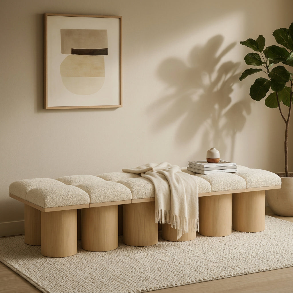 Pavilion Cream Boucle Fabric Upholstered 12 Piece Modular Bench