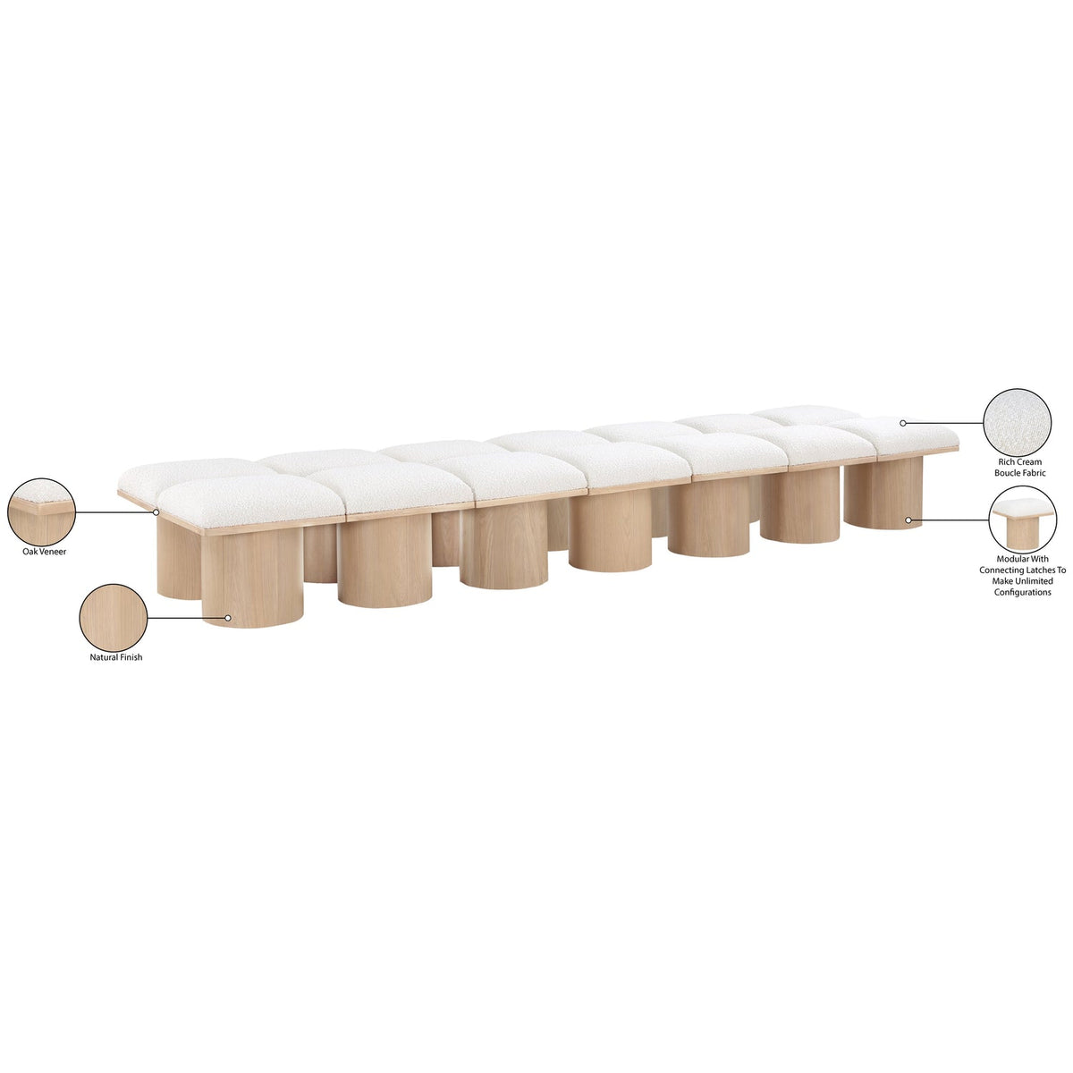 Pavilion Cream Boucle Fabric Upholstered 14 Piece Modular Bench