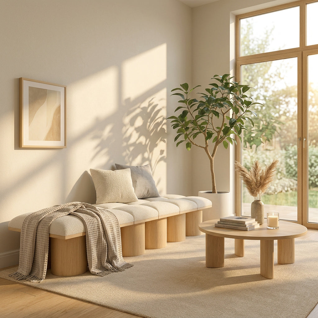 Pavilion Cream Boucle Fabric Upholstered 14 Piece Modular Bench