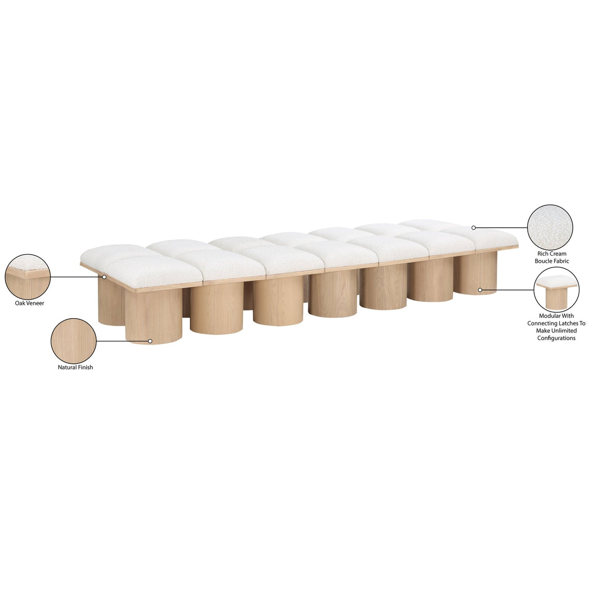 Pavilion Cream Boucle Fabric Upholstered 14 Piece Modular Bench