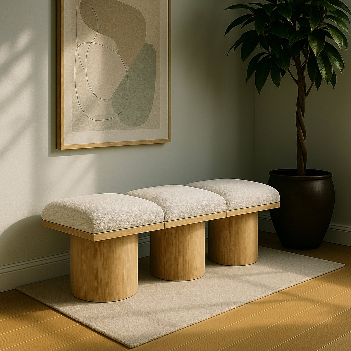 Pavilion Cream Boucle Fabric Upholstered 3 Piece Modular Bench