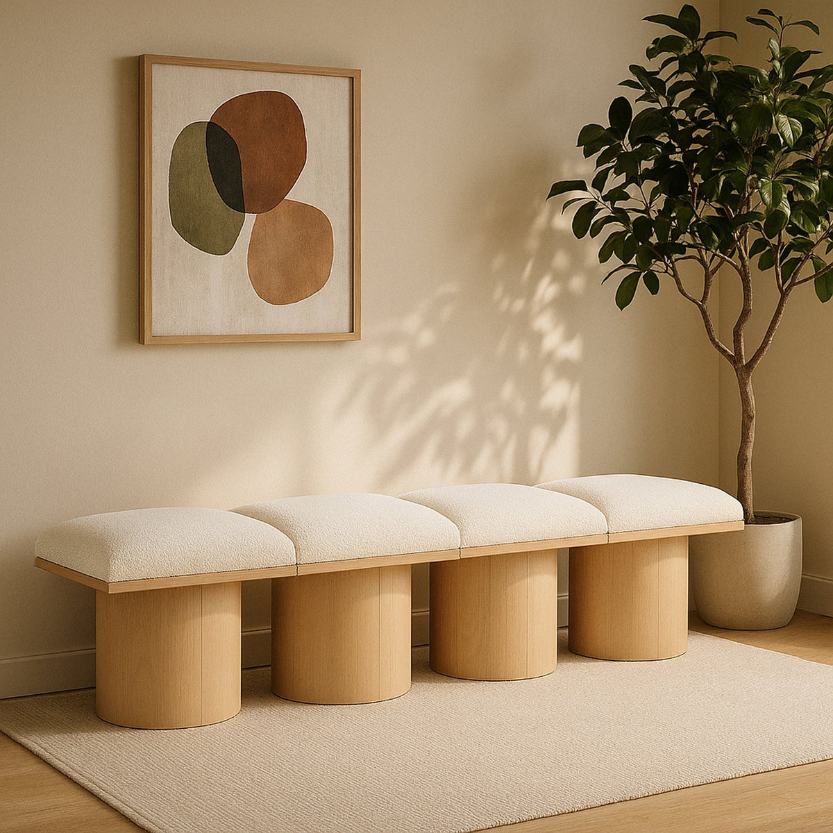 Pavilion Cream Boucle Fabric Upholstered 4 Piece Modular Bench