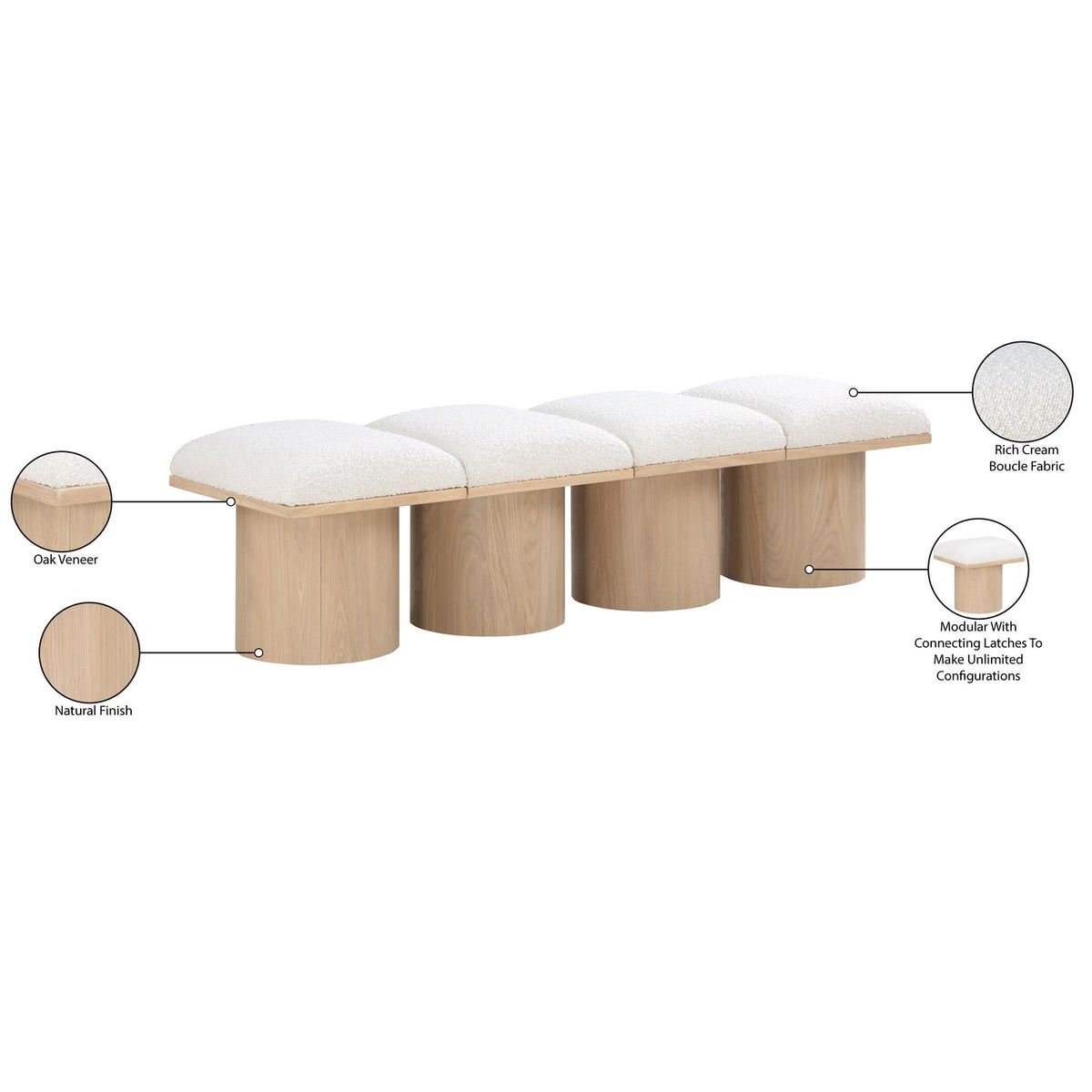 Pavilion Cream Boucle Fabric Upholstered 4 Piece Modular Bench
