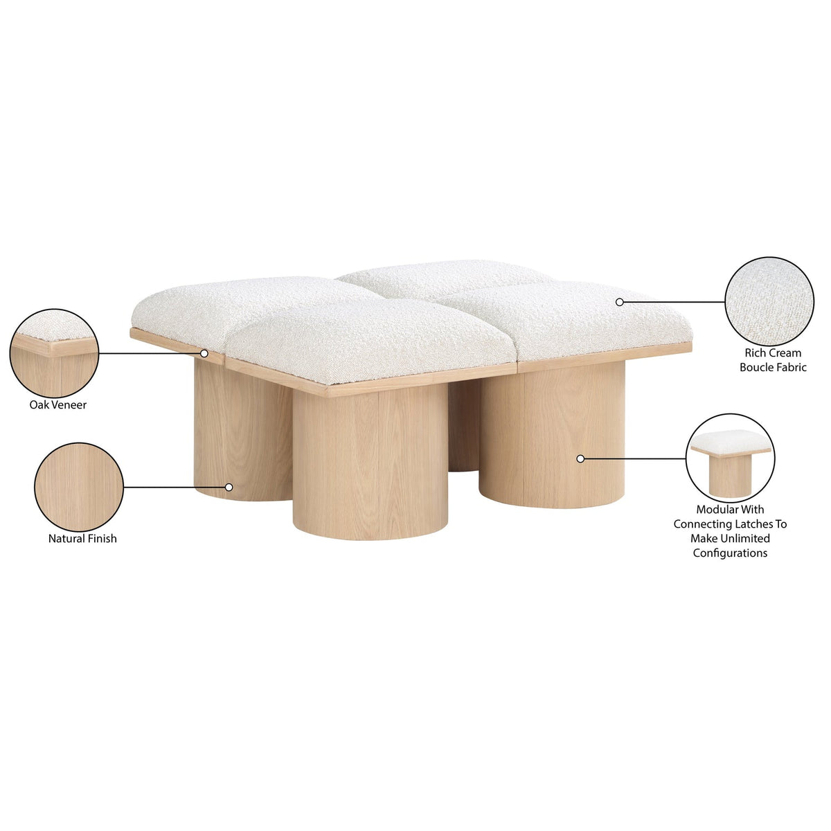 Pavilion Cream Boucle Fabric Upholstered 4 Piece Modular Bench