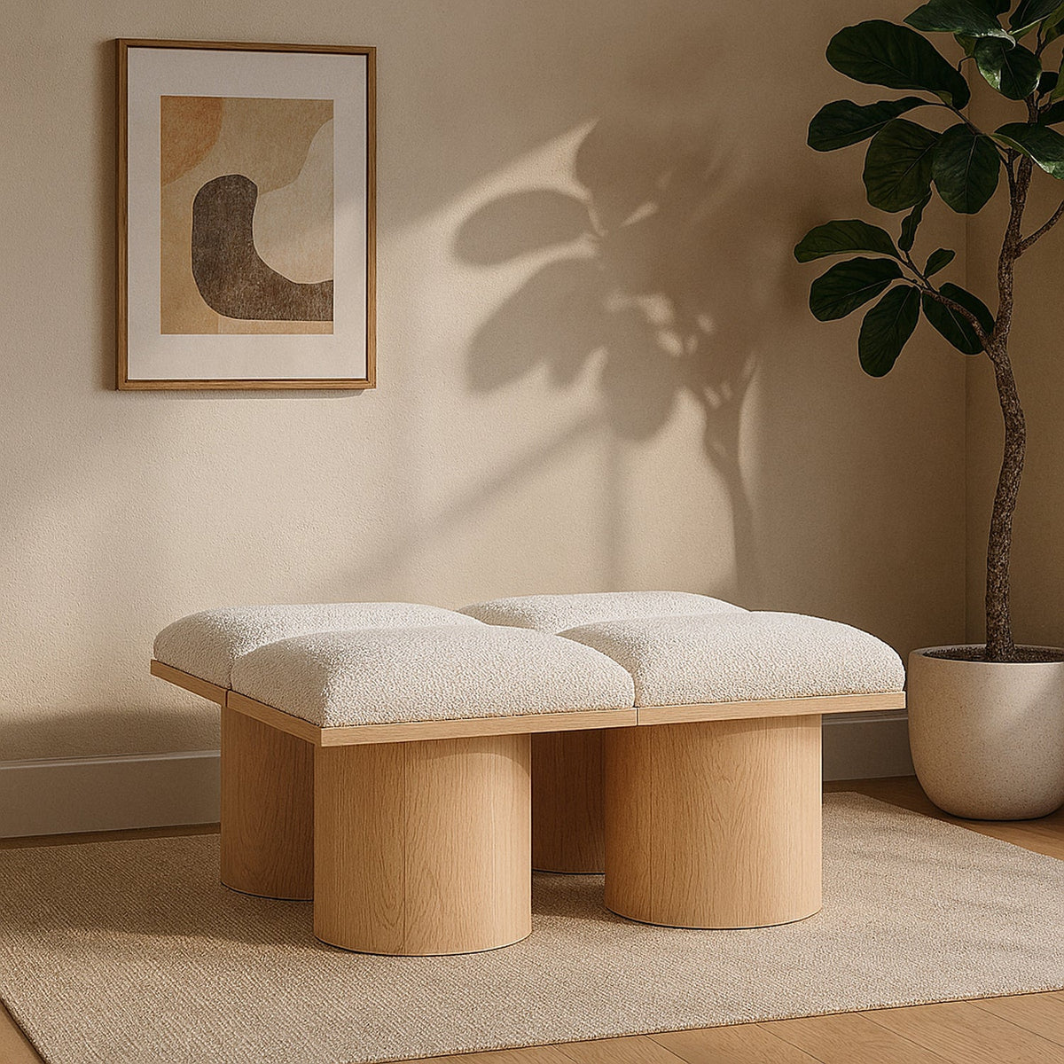 Pavilion Cream Boucle Fabric Upholstered 4 Piece Modular Bench