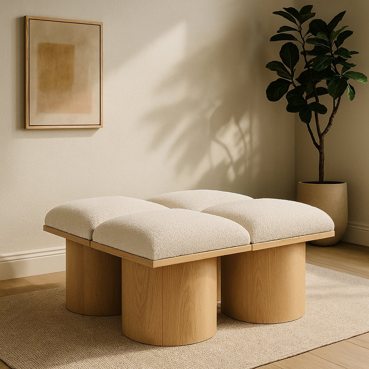 Pavilion Cream Boucle Fabric Upholstered 4 Piece Modular Bench