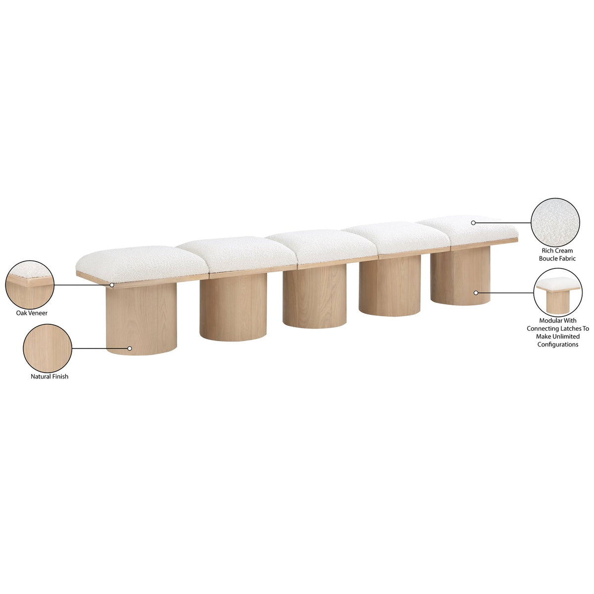 Pavilion Cream Boucle Fabric Upholstered 5 Piece Modular Bench