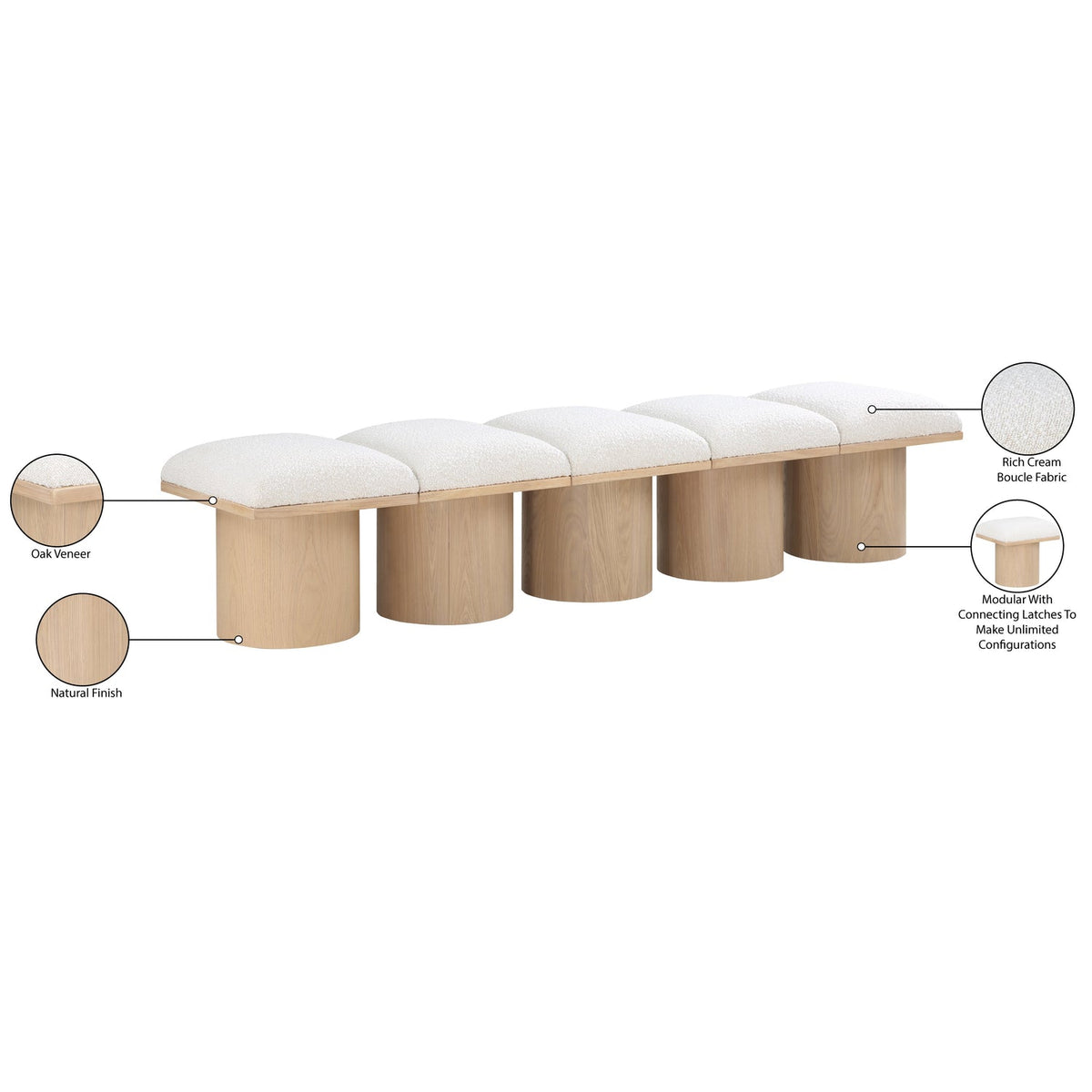 Pavilion Cream Boucle Fabric Upholstered 5 Piece Modular Bench