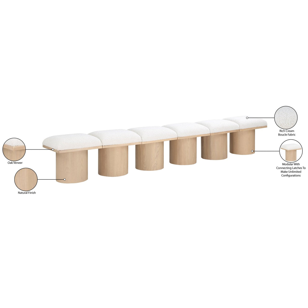 Pavilion Cream Boucle Fabric Upholstered 6 Piece Modular Bench