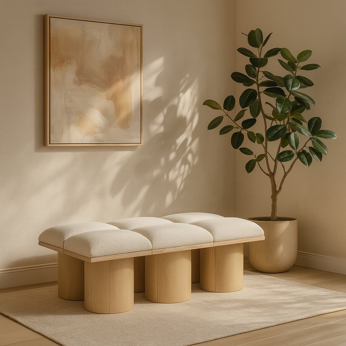 Pavilion Cream Boucle Fabric Upholstered 6 Piece Modular Bench