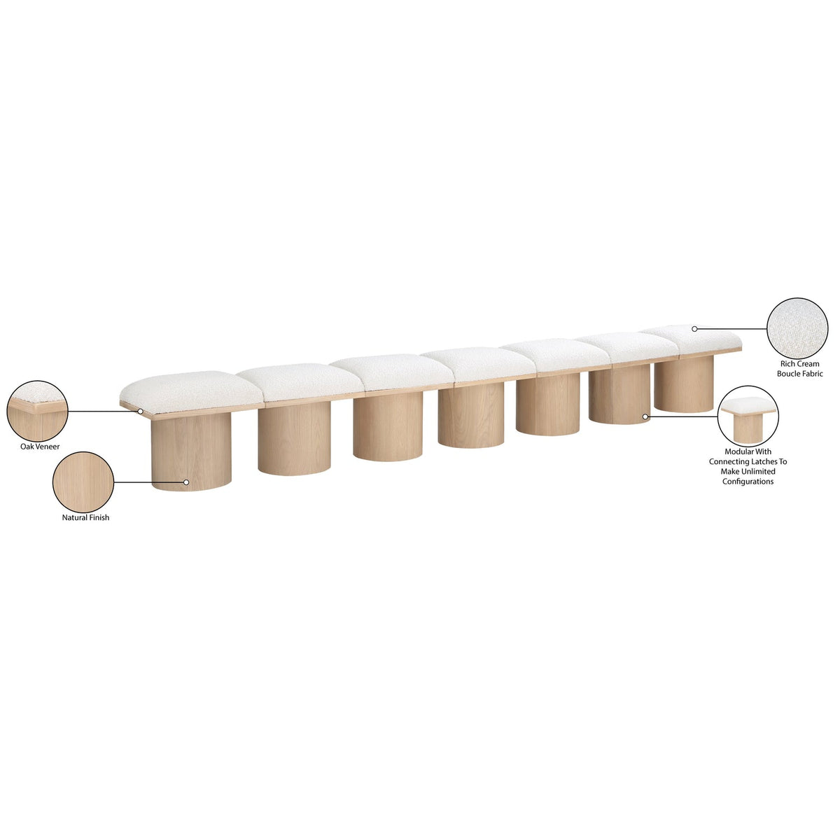 Pavilion Cream Boucle Fabric Upholstered 7 Piece Modular Bench