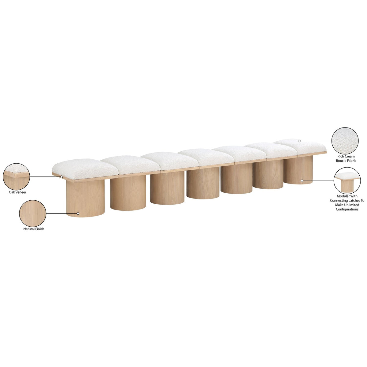 Pavilion Cream Boucle Fabric Upholstered 7 Piece Modular Bench