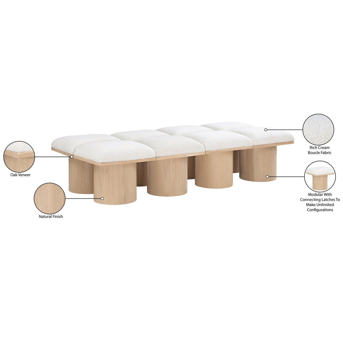 Pavilion Cream Boucle Fabric Upholstered 8 Piece Modular Bench