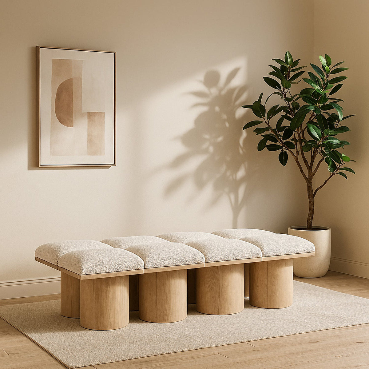Pavilion Cream Boucle Fabric Upholstered 8 Piece Modular Bench