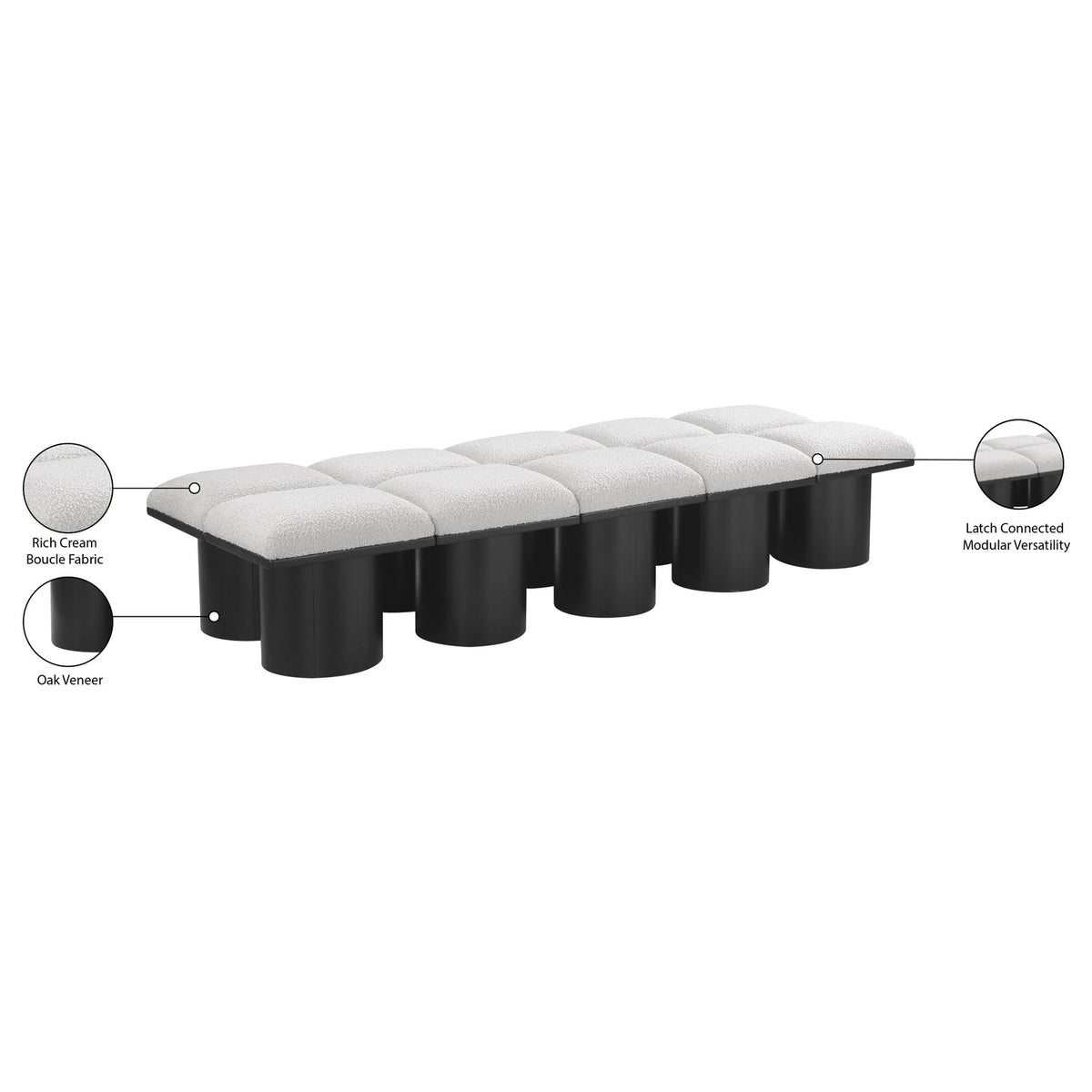 Pavilion Cream Boucle Fabric Upholstered 10 Piece Modular Bench
