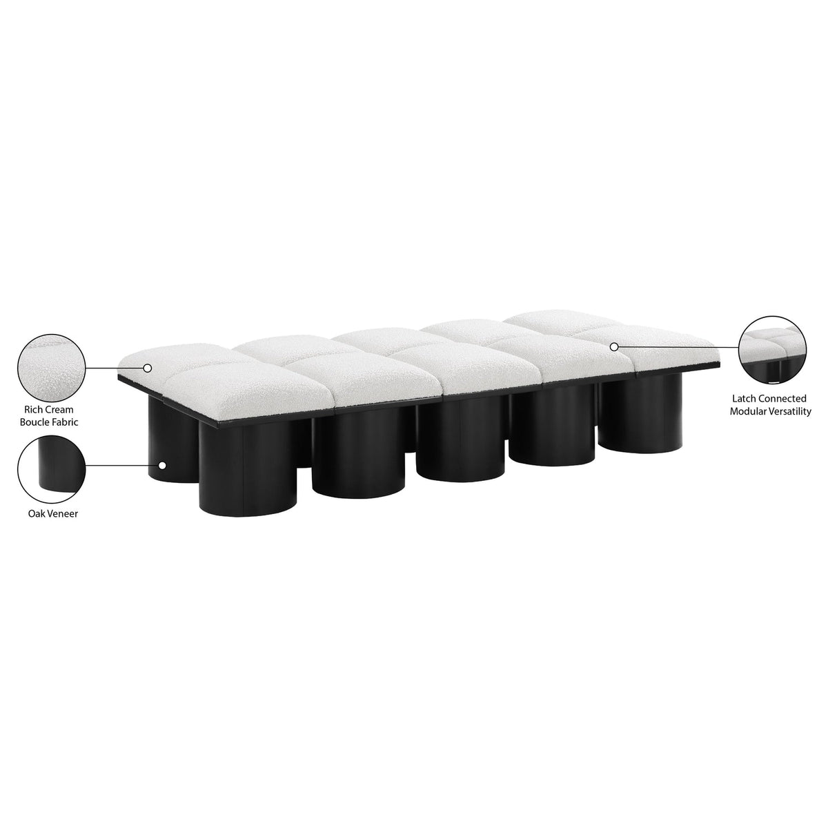 Pavilion Cream Boucle Fabric Upholstered 10 Piece Modular Bench