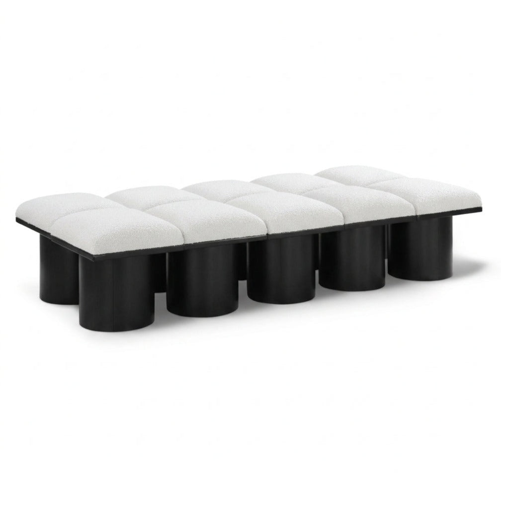 Pavilion Cream Boucle Fabric Upholstered 10pc. Modular Bench in cream boucle and oak veneer, primary product view
