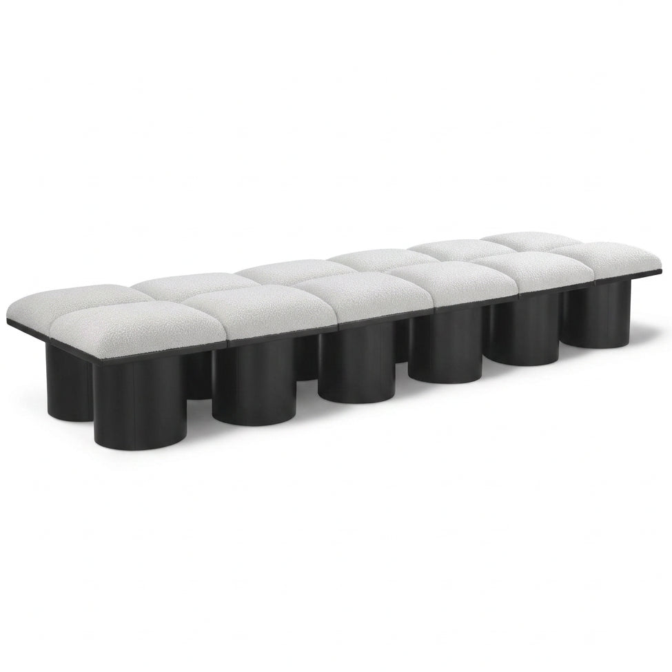 Pavilion Cream Boucle Fabric Upholstered 12pc. Modular Bench in cream boucle and oak veneer, primary product view