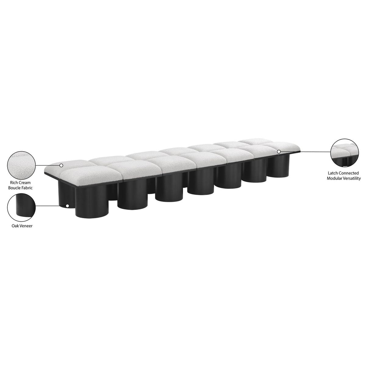 Pavilion Cream Boucle Fabric Upholstered 14 Piece Modular Bench