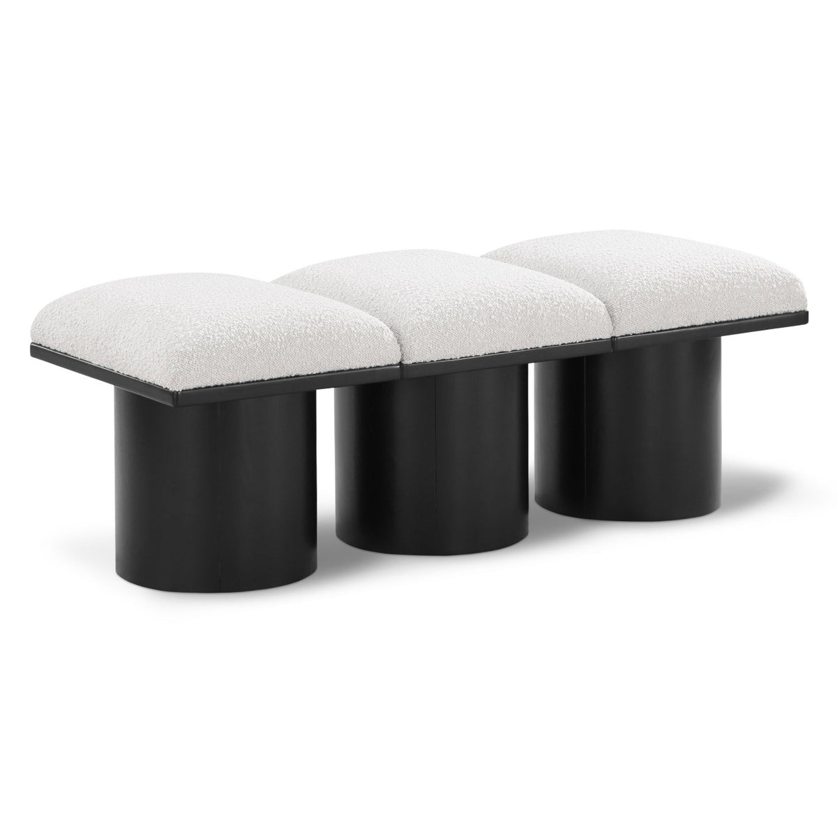 Pavilion Cream Boucle Fabric Upholstered 3pc. Modular Bench in cream boucle, black oak, 46.5"W, primary product view