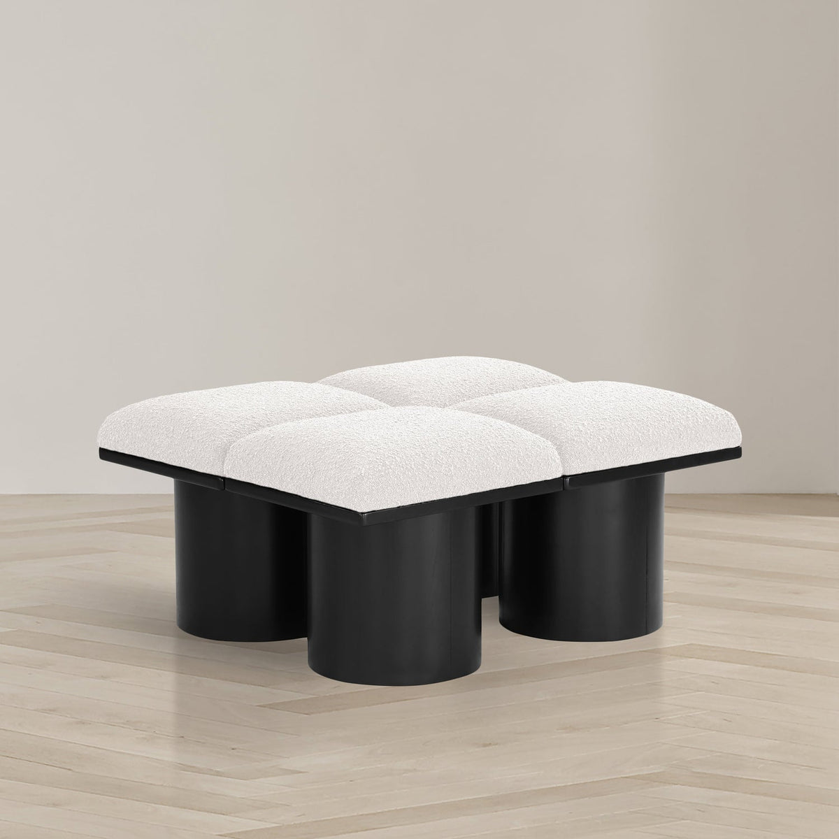 Pavilion Cream Boucle Fabric Upholstered 4 Piece Modular Bench