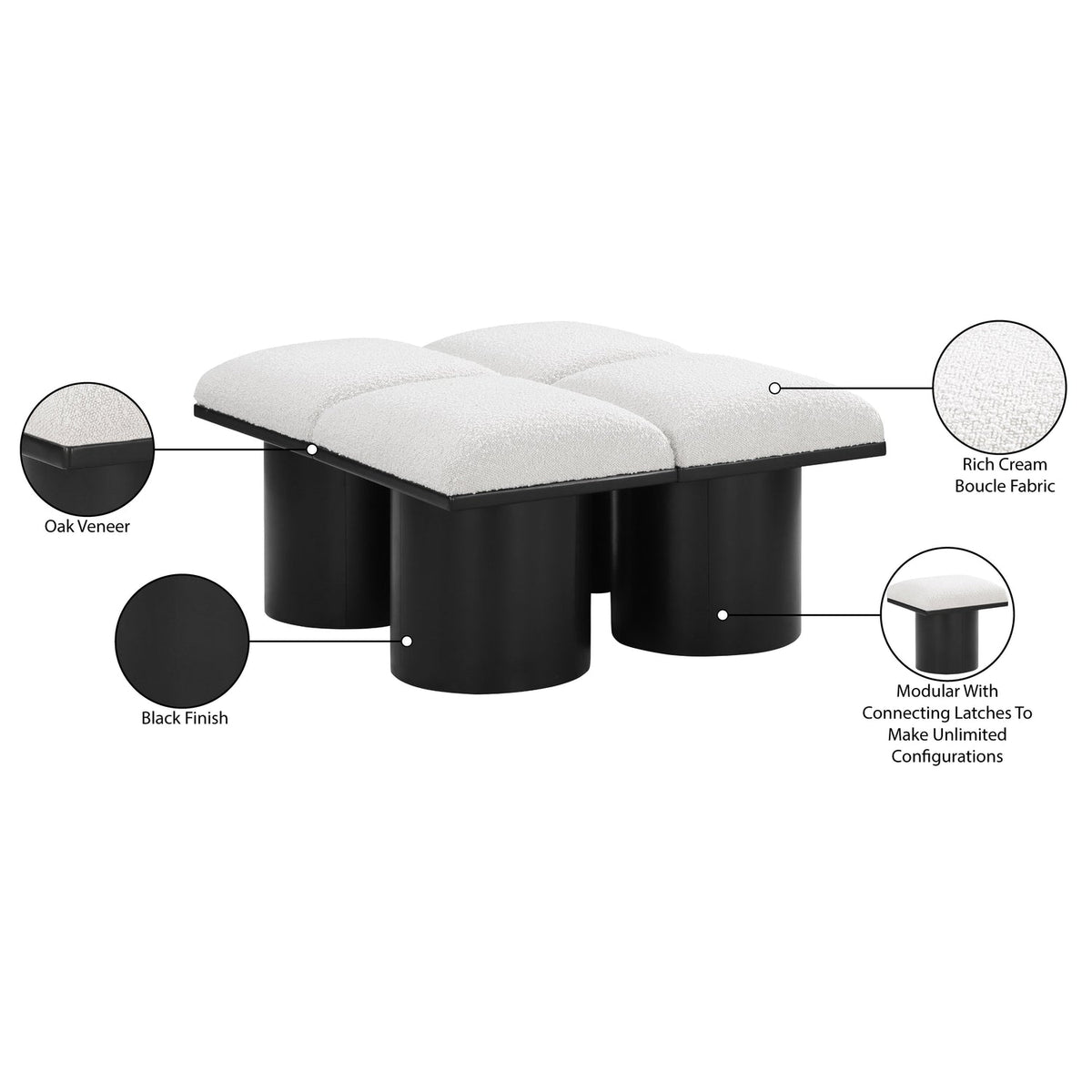 Pavilion Cream Boucle Fabric Upholstered 4 Piece Modular Bench