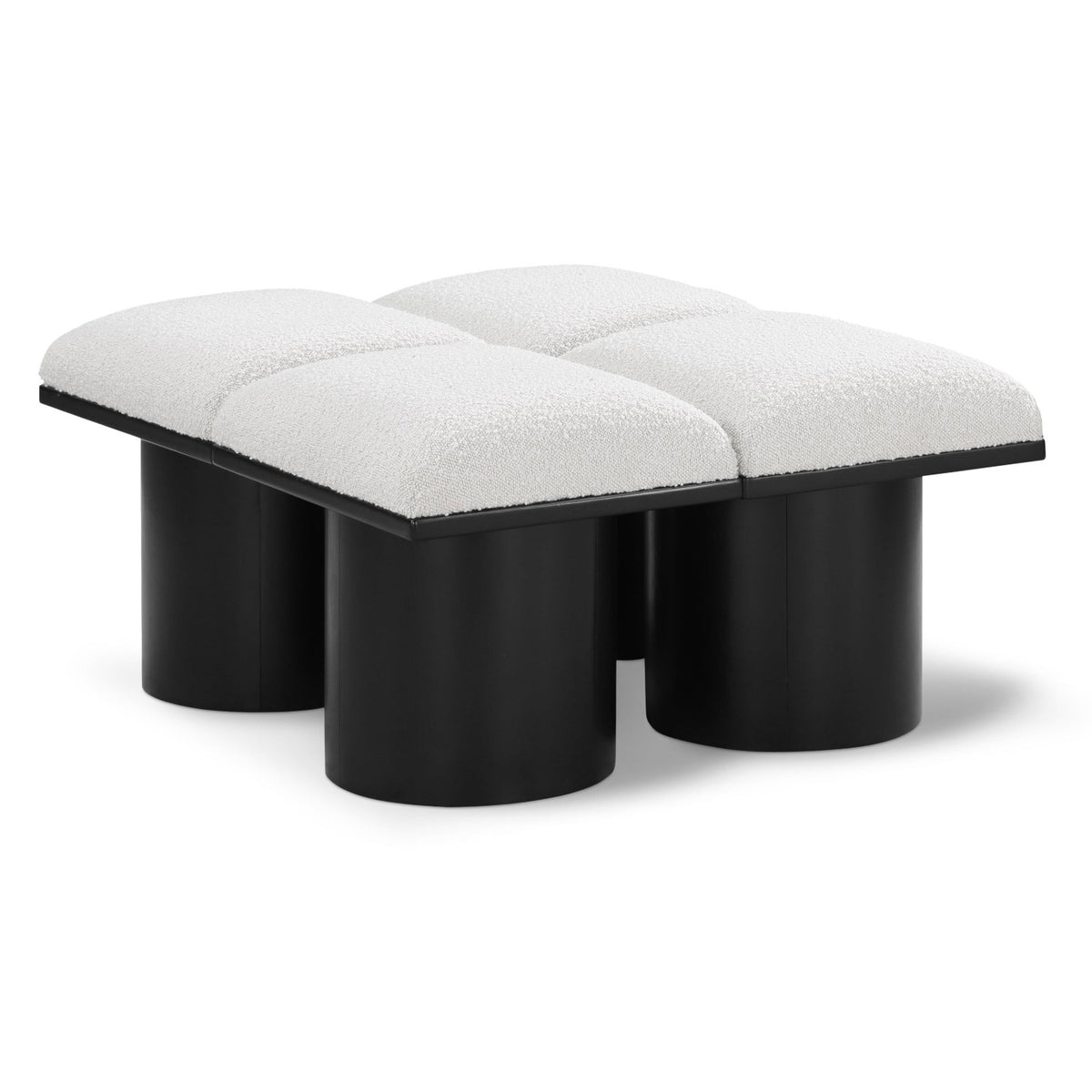Pavilion Cream Boucle Fabric Upholstered 4pc. Modular Bench in cream boucle over black oak veneer, 31"W, primary product view