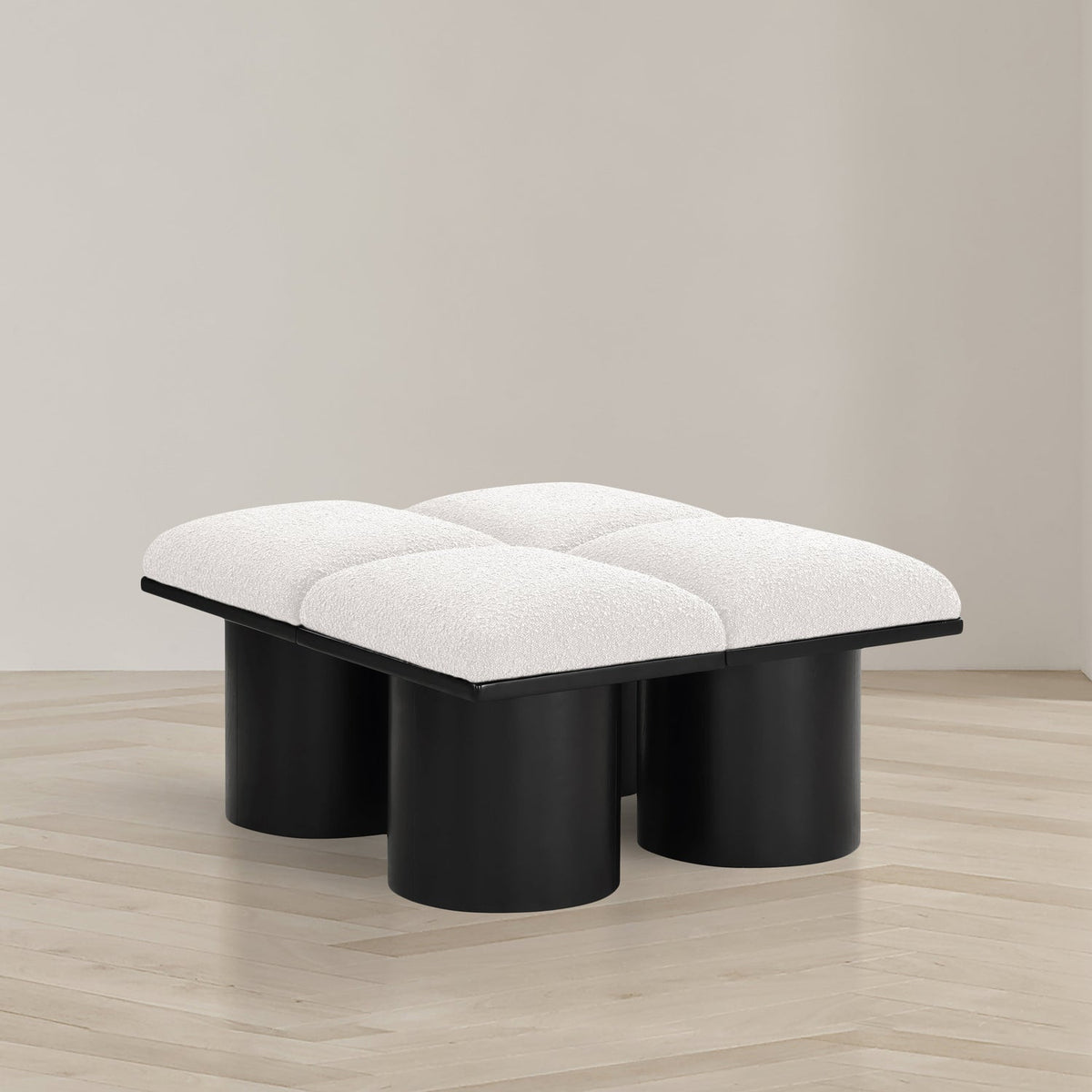 Pavilion Cream Boucle Fabric Upholstered 4 Piece Modular Bench
