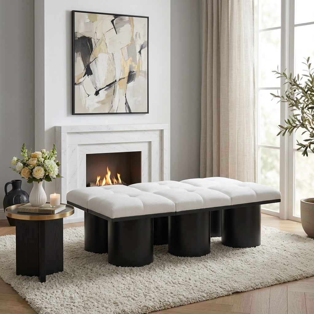 Pavilion Cream Boucle Fabric Upholstered 6 Piece Modular Bench