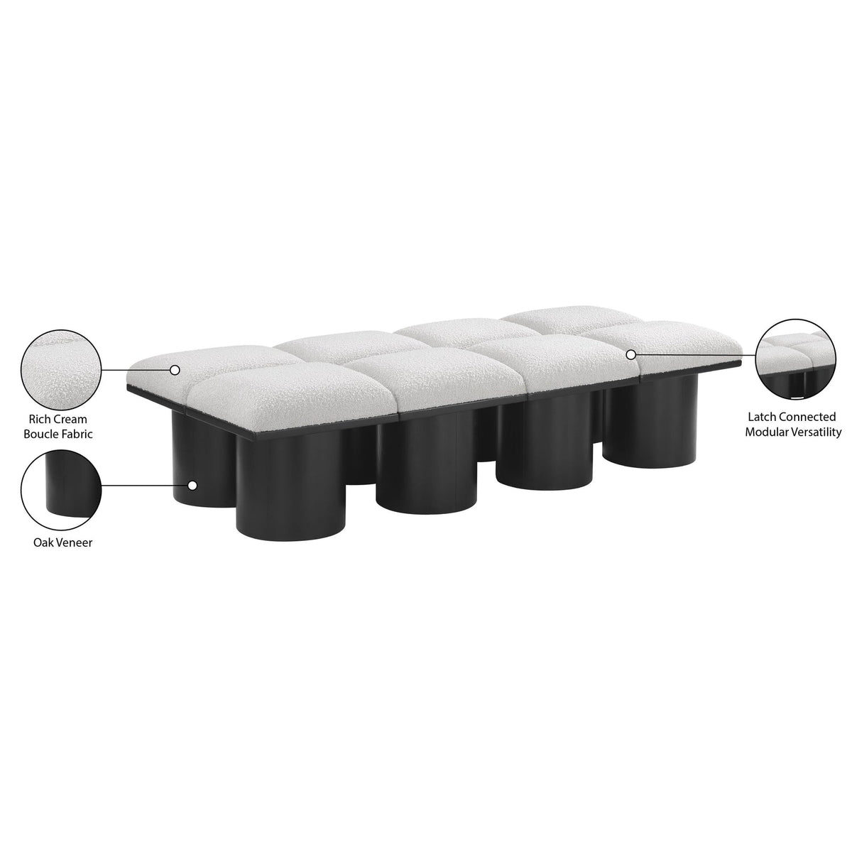 Pavilion Cream Boucle Fabric Upholstered 8 Piece Modular Bench