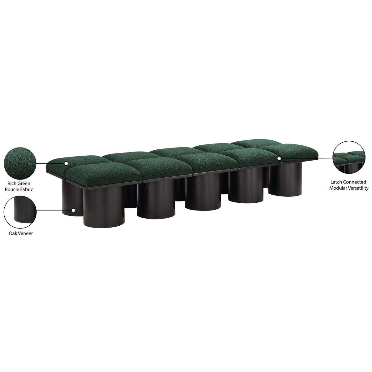 Pavilion Green Boucle Fabric Upholstered 10 Piece Modular Bench