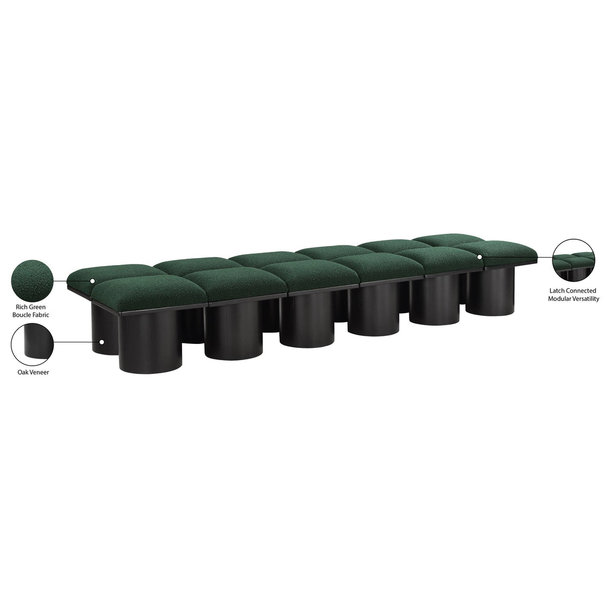 Pavilion Green Boucle Fabric Upholstered 12 Piece Modular Bench