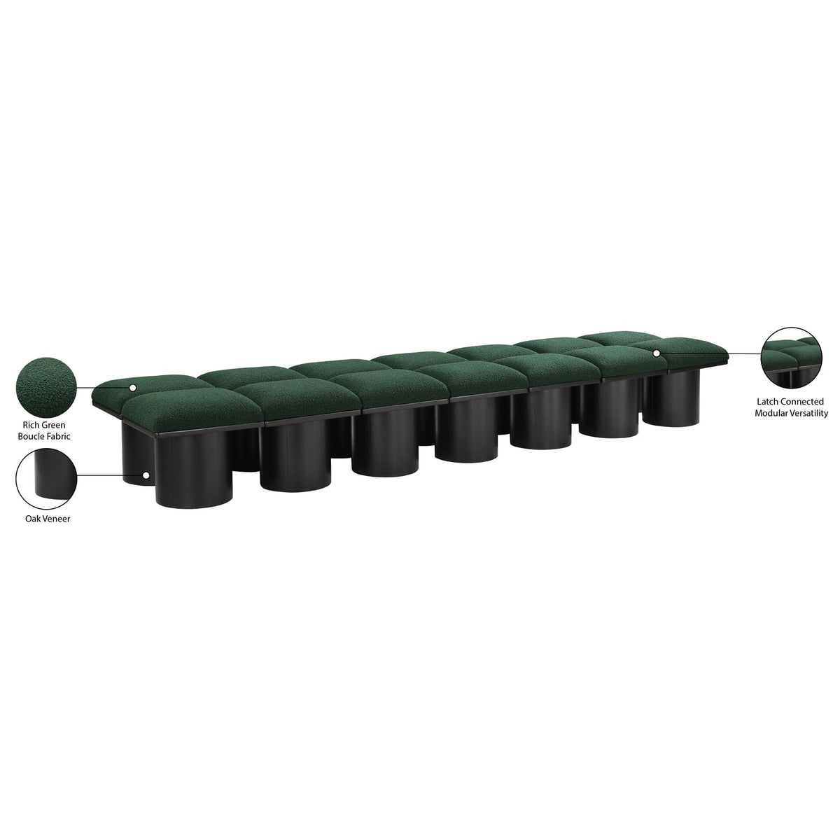 Pavilion Green Boucle Fabric Upholstered 14 Piece Modular Bench