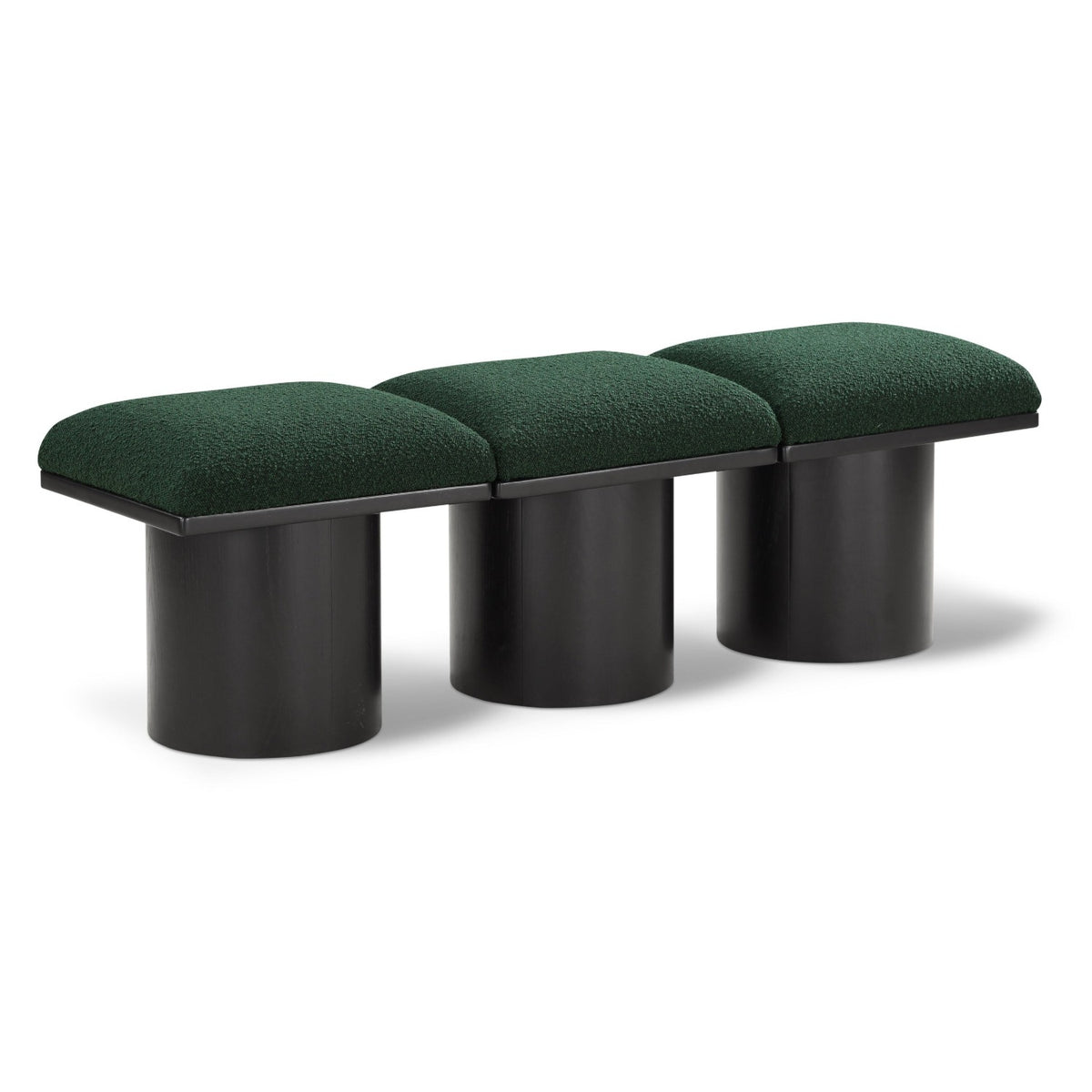Pavilion Green Boucle Fabric Upholstered 3pc. Modular Bench in green boucle with oak veneer, 54"W, primary product view