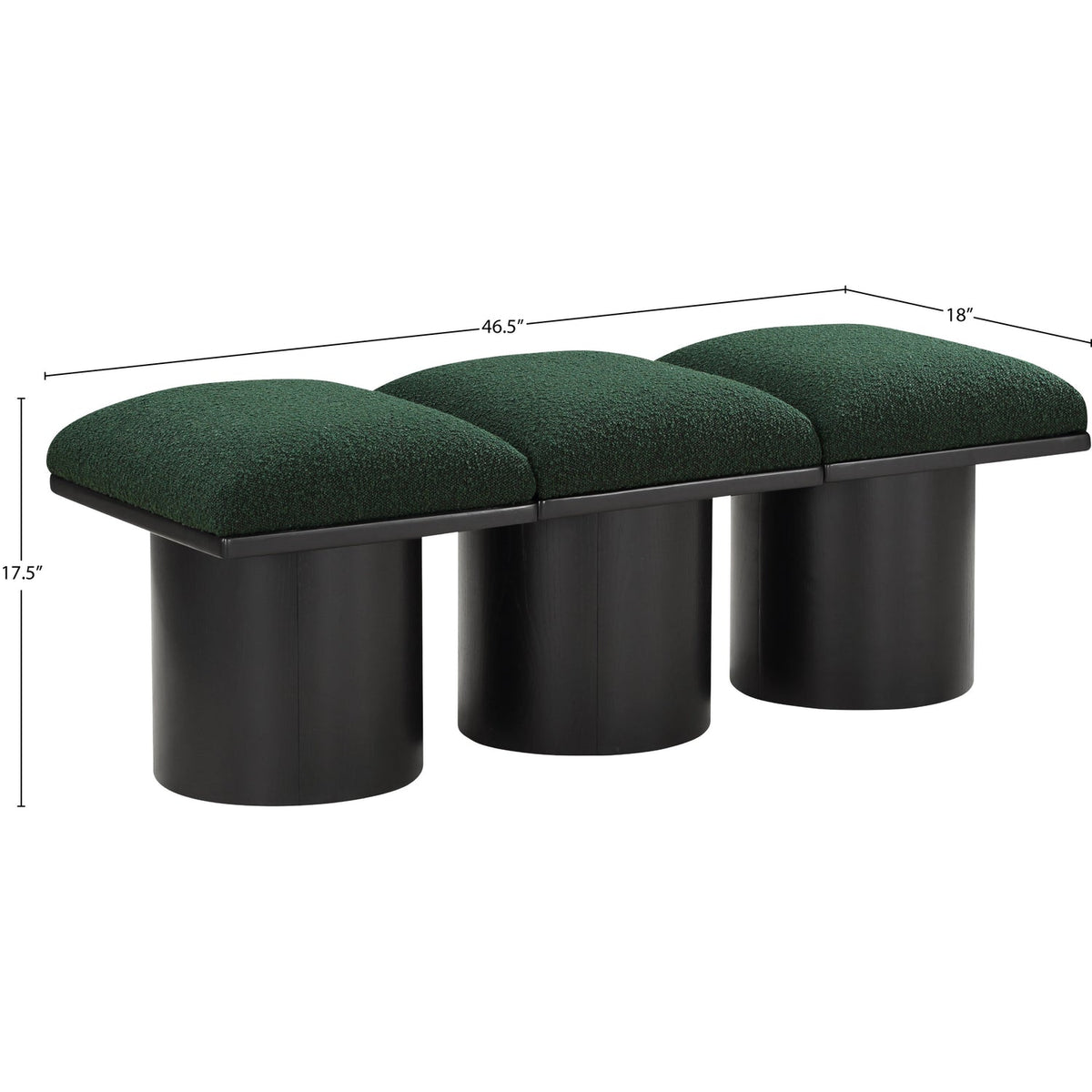 Pavilion Green Boucle Fabric Upholstered 3 Piece Modular Bench