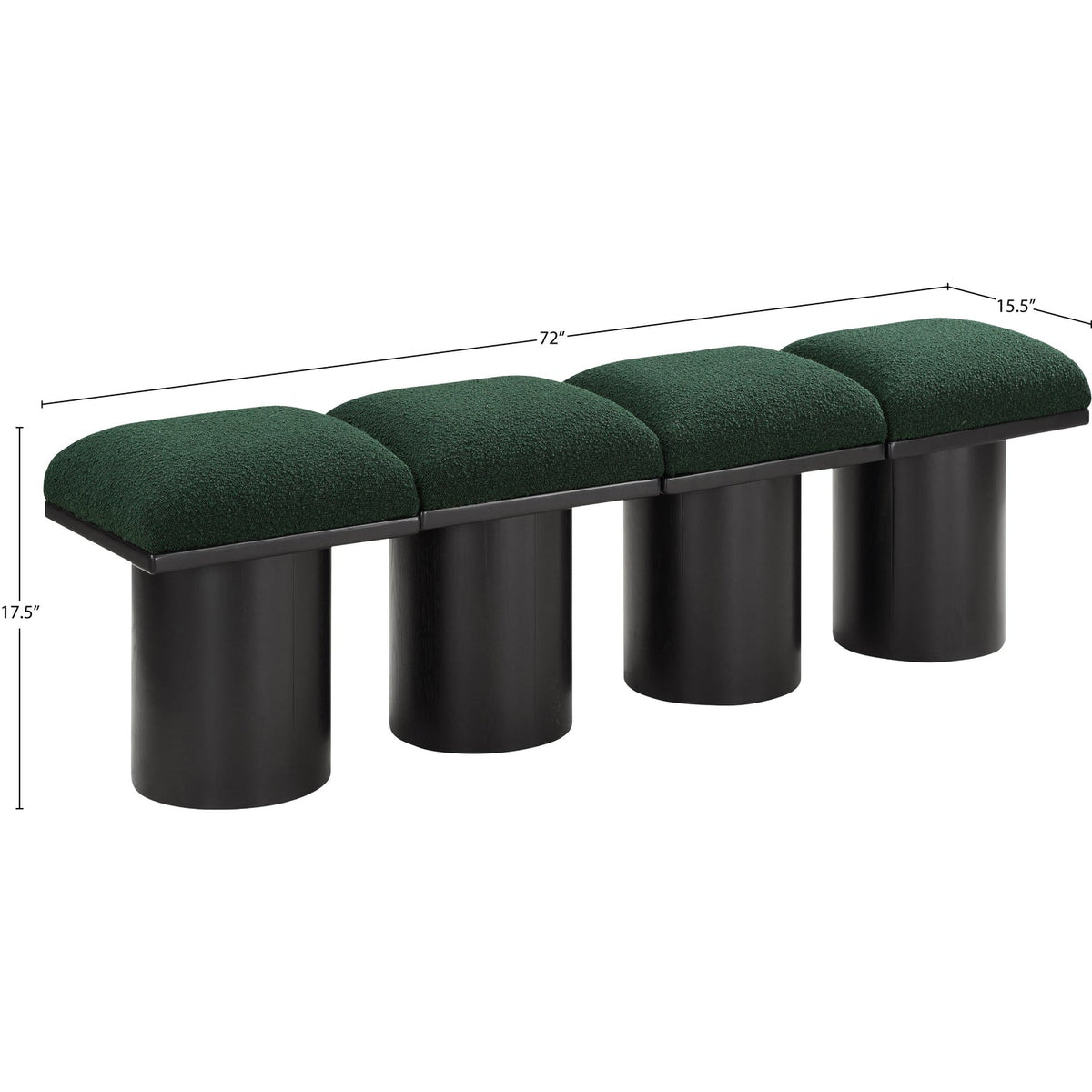 Pavilion Green Boucle Fabric Upholstered 4 Piece Modular Bench