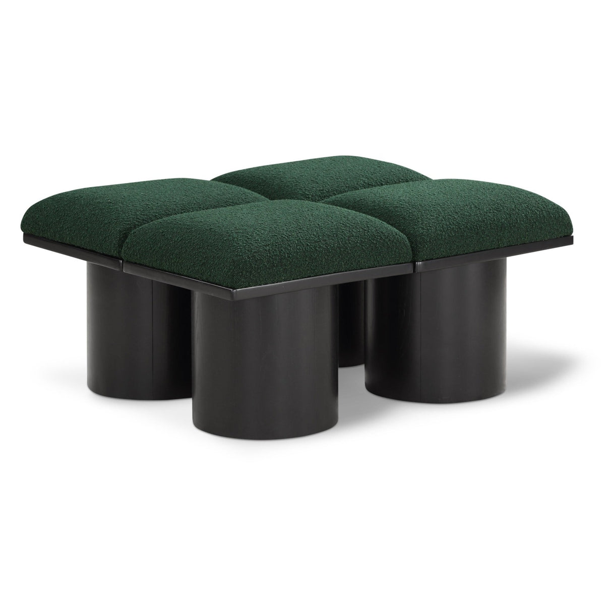 Pavilion Green Boucle Fabric Upholstered 4pc. Modular Bench in green boucle with oak veneer, 36"W, primary product view