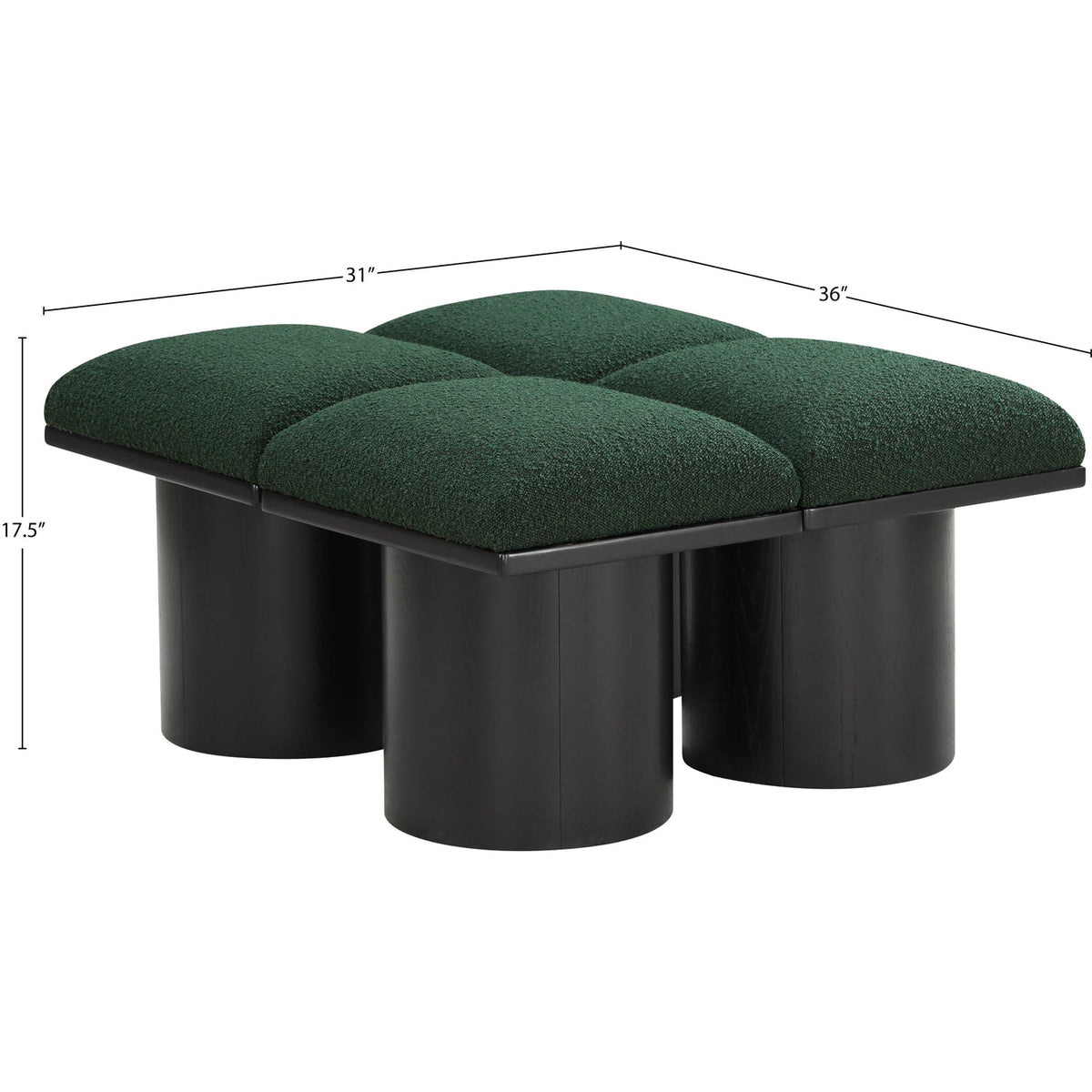 Pavilion Green Boucle Fabric Upholstered 4 Piece Modular Bench