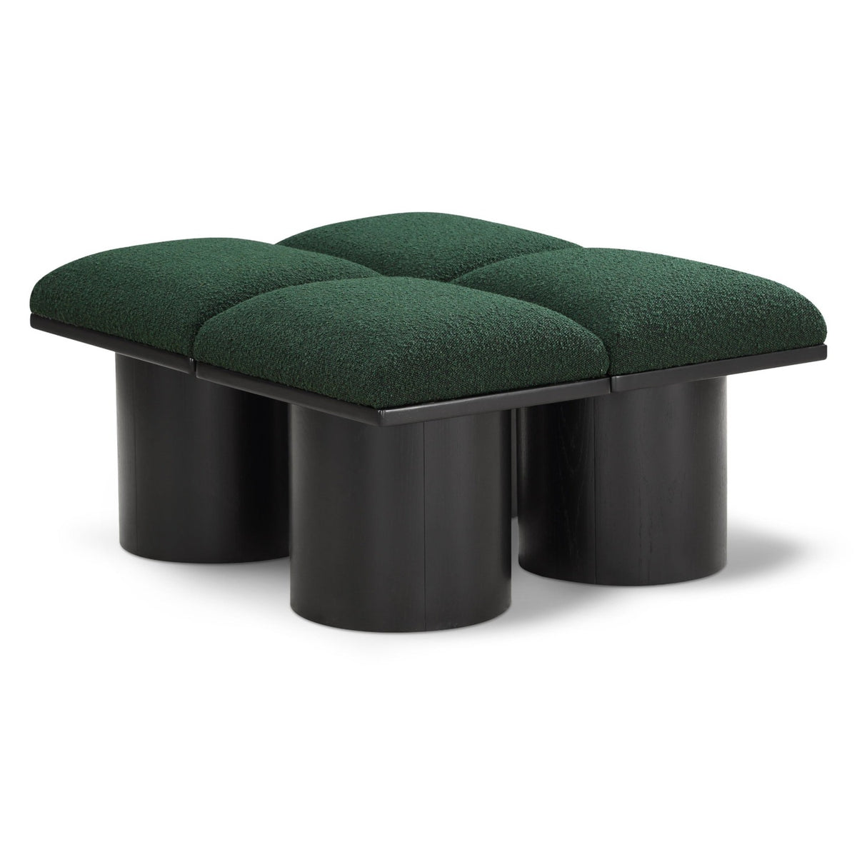 Pavilion Green Boucle Fabric Upholstered 4pc. Modular Bench in green boucle with oak veneer, 31"W, primary product view