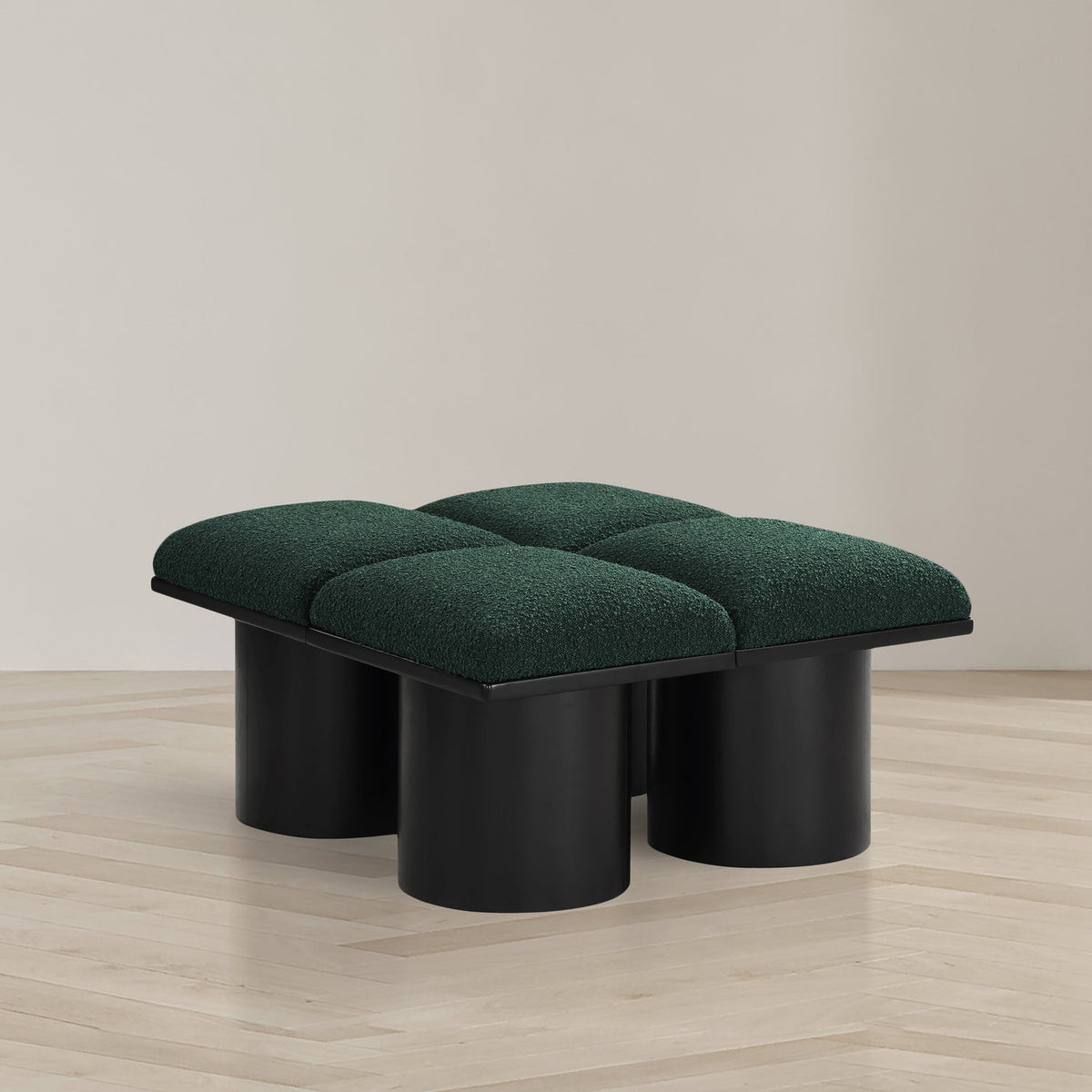 Pavilion Green Boucle Fabric Upholstered 4 Piece Modular Bench