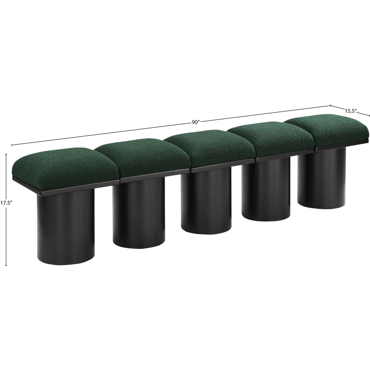 Pavilion Green Boucle Fabric Upholstered 5 Piece Modular Bench