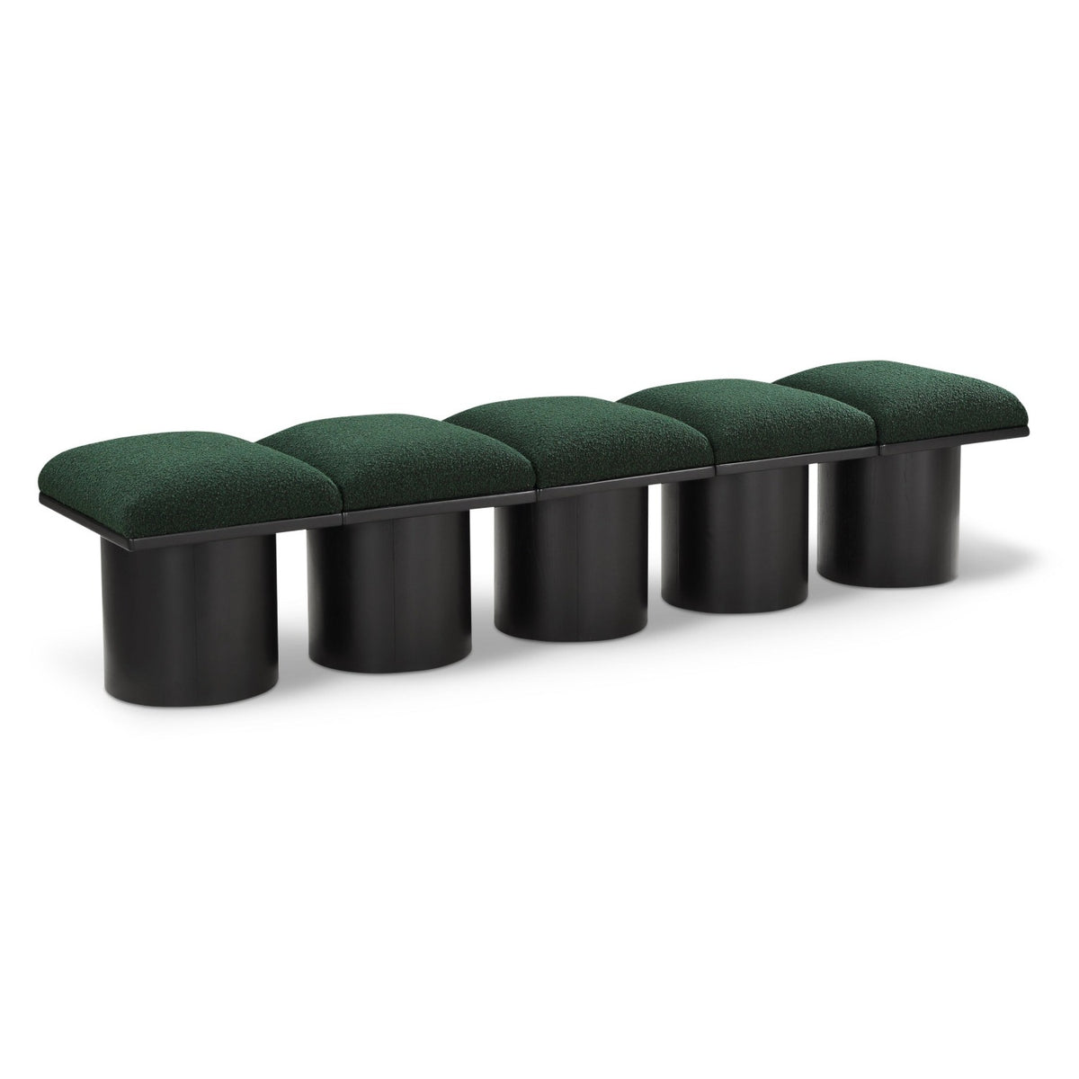 Pavilion Green Boucle Fabric Upholstered 5pc. Modular Bench in green boucle with oak veneer, 77.5"W, primary product view