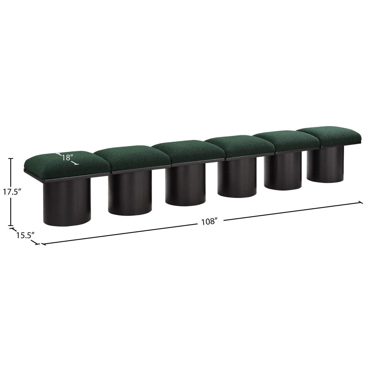 Pavilion Green Boucle Fabric Upholstered 6 Piece Modular Bench