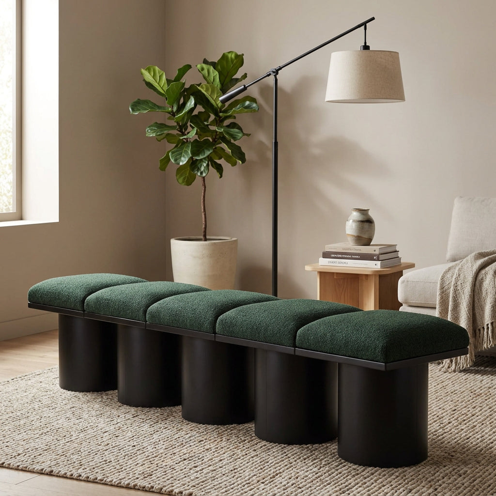 Pavilion Green Boucle Fabric Upholstered 6 Piece Modular Bench