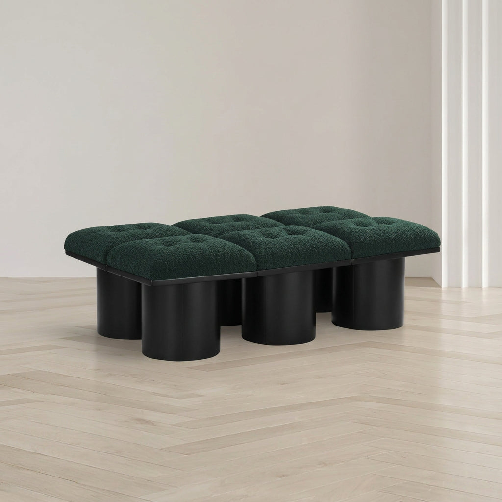 Pavilion Green Boucle Fabric Upholstered 6 Piece Modular Bench