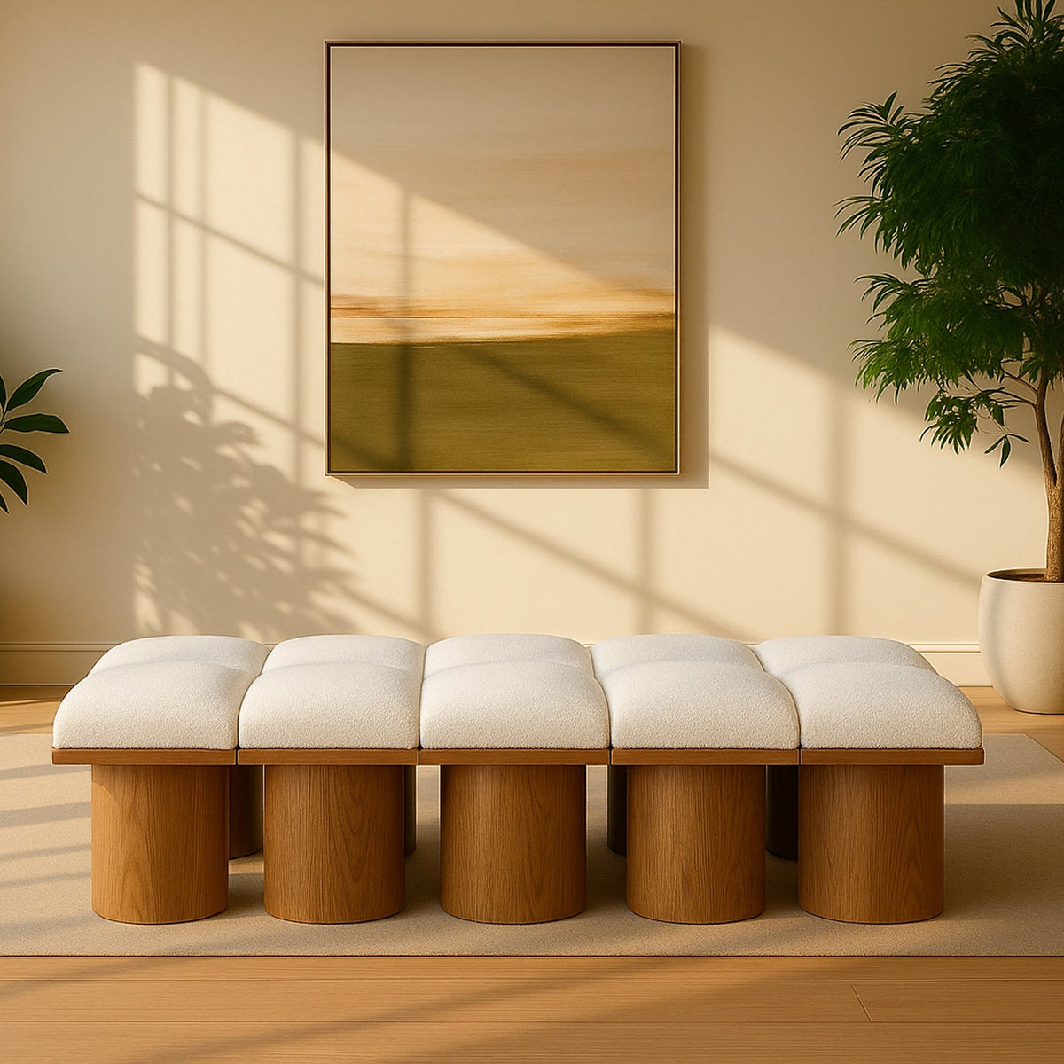 Pavilion Cream Boucle Fabric Upholstered 10 Piece Modular Bench