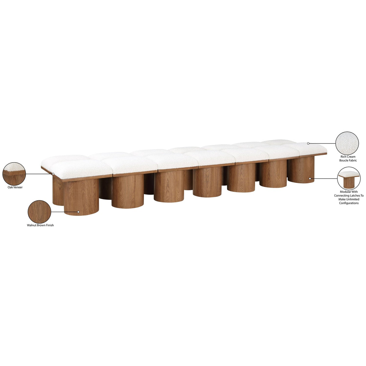 Pavilion Cream Boucle Fabric Upholstered 14 Piece Modular Bench