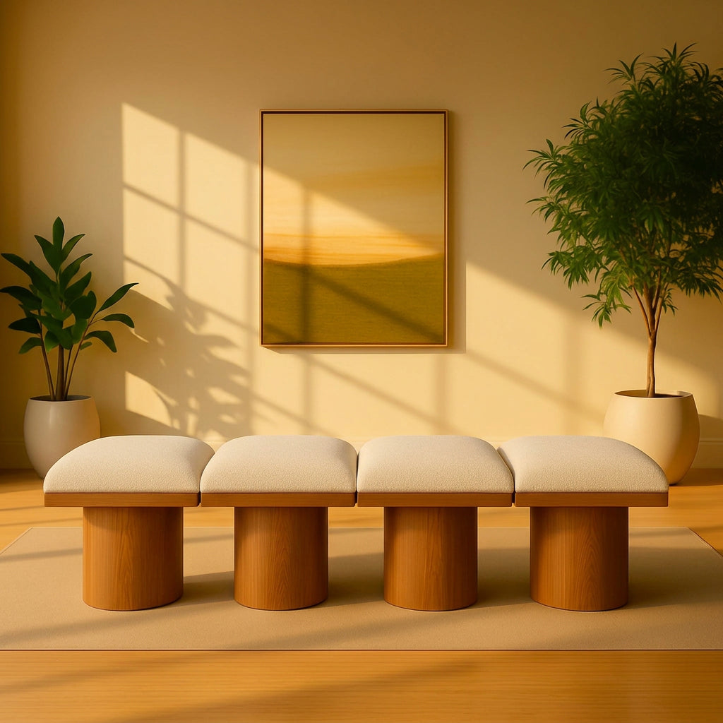Pavilion Cream Boucle Fabric Upholstered 4 Piece Modular Bench