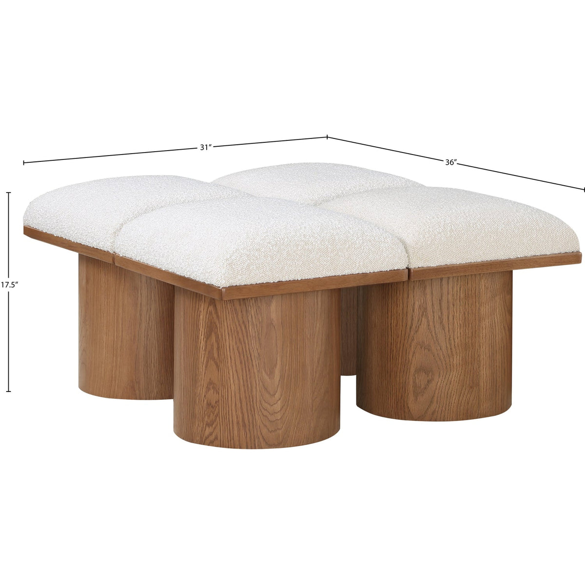 Pavilion Cream Boucle Fabric Upholstered 4 Piece Modular Bench