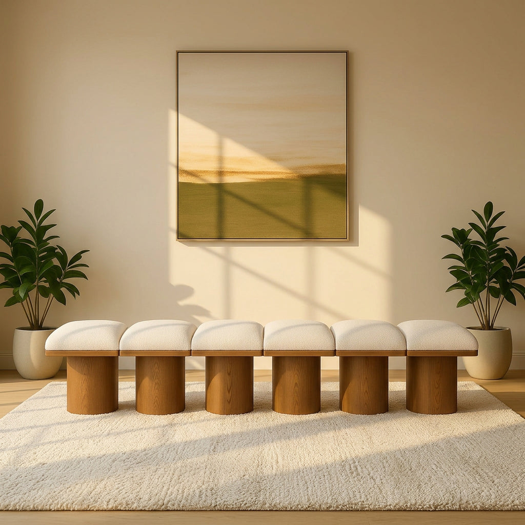 Pavilion Cream Boucle Fabric Upholstered 6 Piece Modular Bench